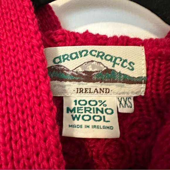 Aran Crafts Merino Wool Fisherman Cable Knit Hooded Button Front Sweater Womens - Picture 5 of 6